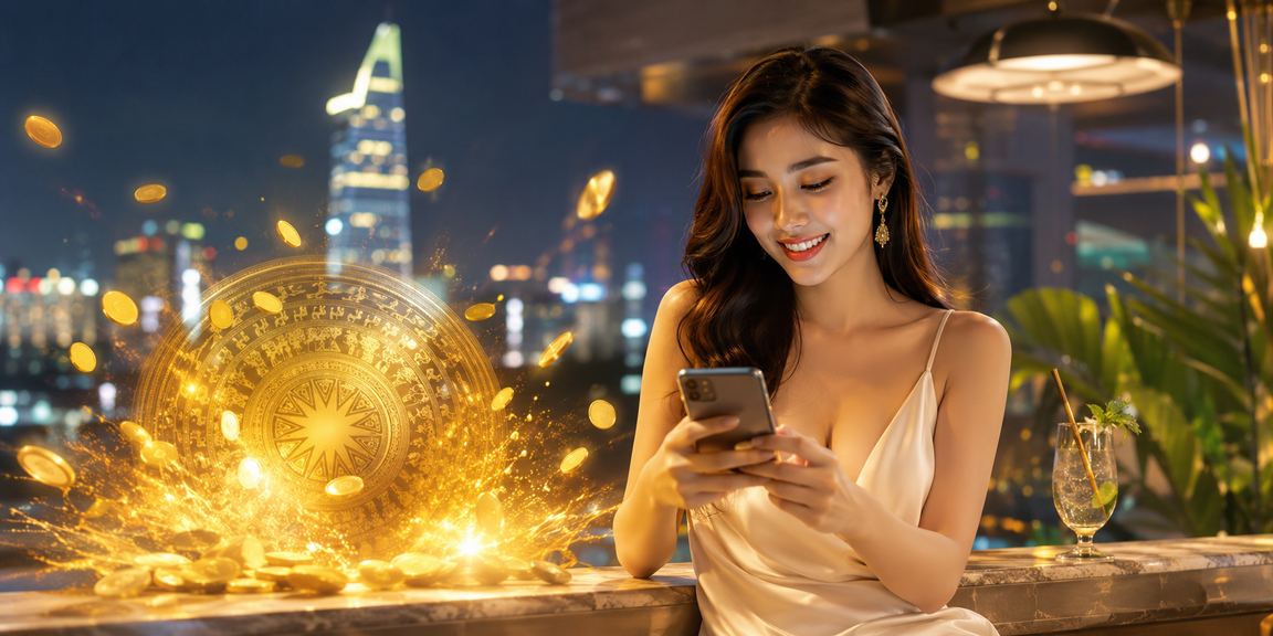 Quầy casino hiện đại với ánh sáng neon tại thành phố Hồ Chí Minh